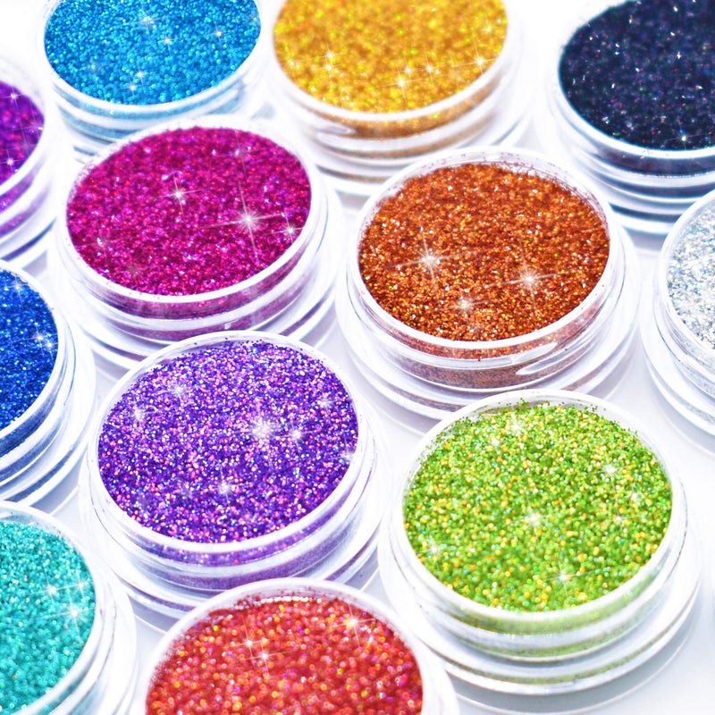 Wenida Glitter Wenida 12 Colors Holographic Cosmetic Laser Festival Powder Sequins Craft Glitter for Arts Face Hair Body Nail - Image 1